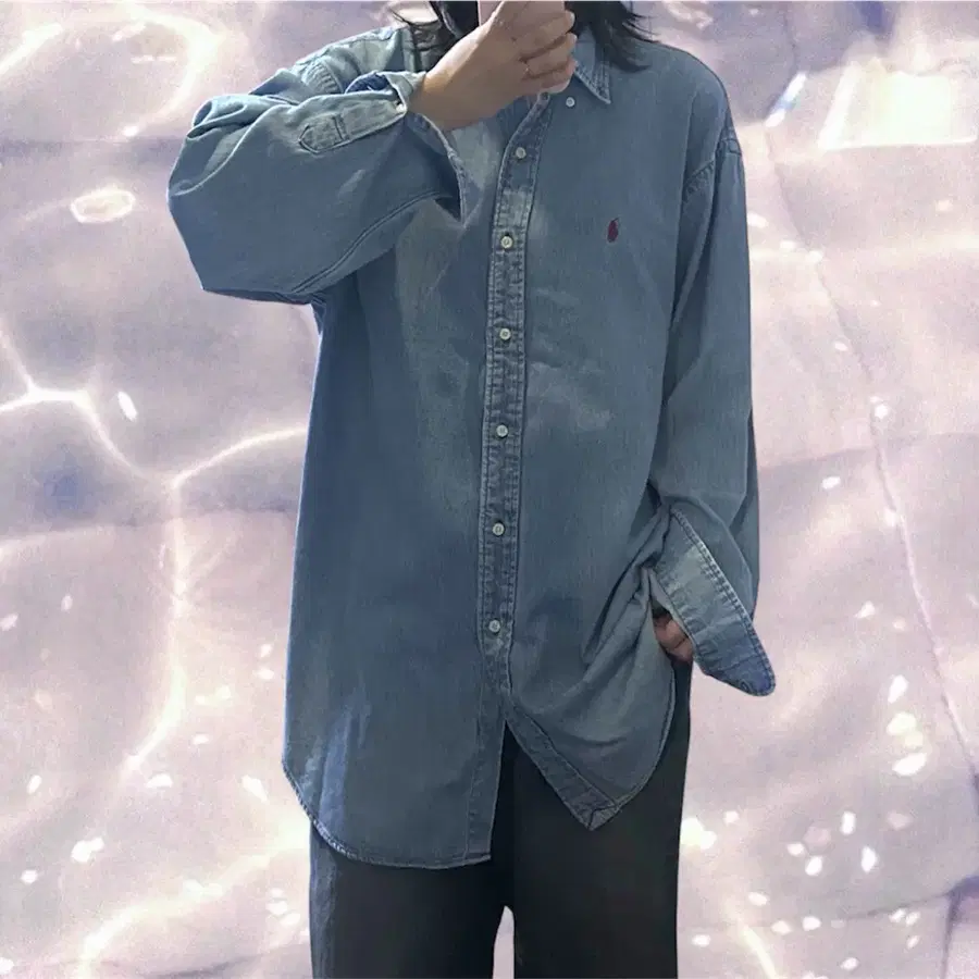 폴로 랄프로렌 샴브레이 데님 셔츠 M 실측 XL