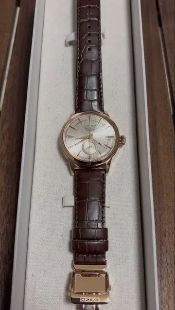 SEIKO PRESAGE 자동 와인딩 손목시계 브라운 가죽