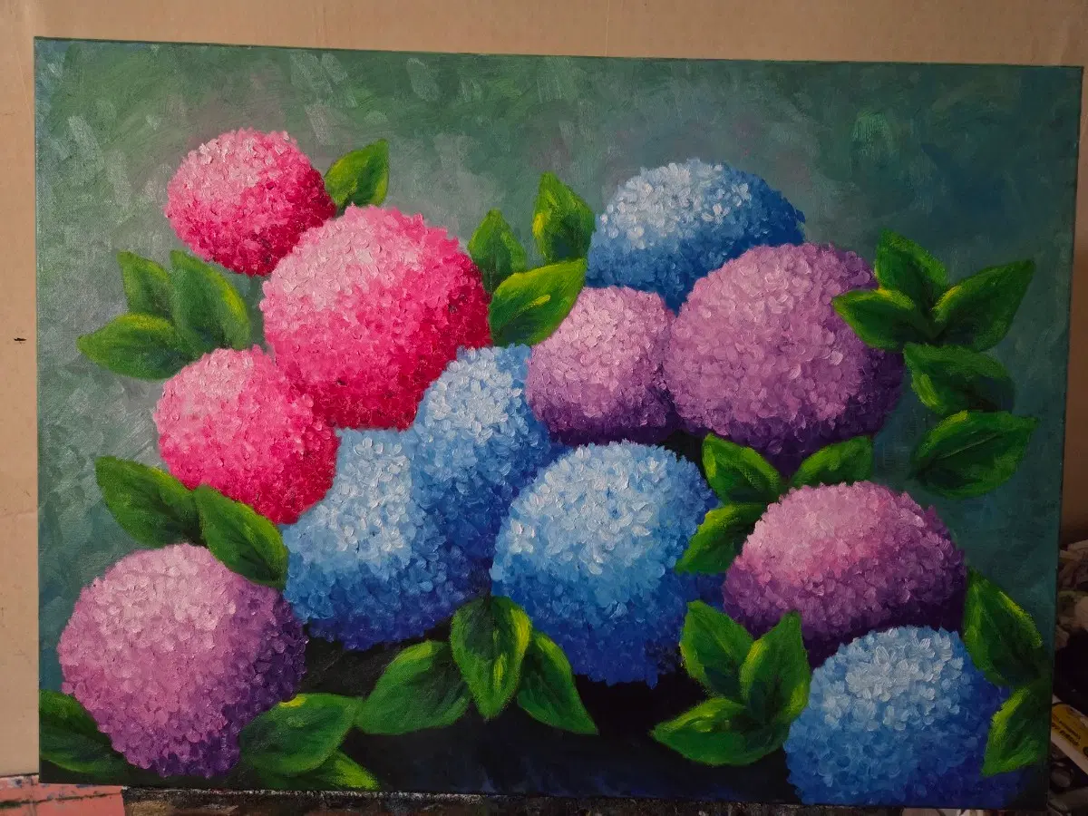 유화 그림 수국 핑크 블루 믹스