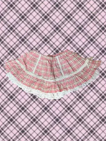 LIZLISA 핑크 체크 무늬 큐롯 레이스 프릴 리본 헤이세이 여아