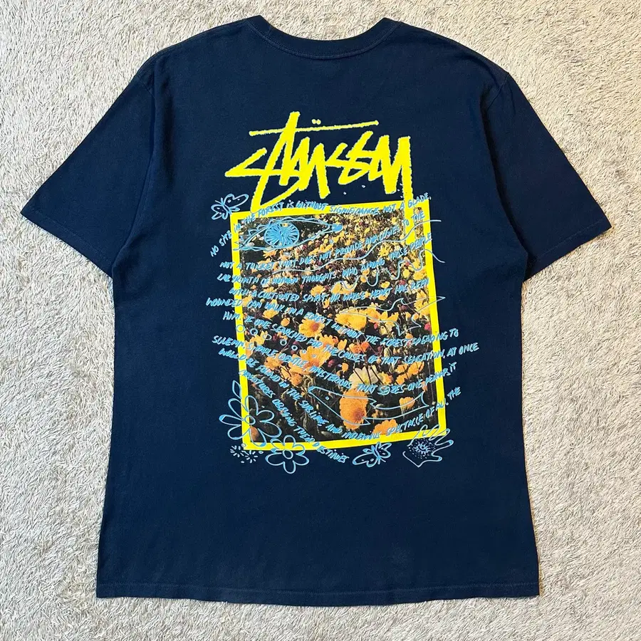 [L] 스투시 STUSSY 수퍼 블룸 플라워 반팔 티셔츠 네이비