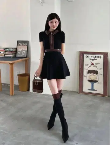 로고 가죽 니트 미니 원피스 Darich
