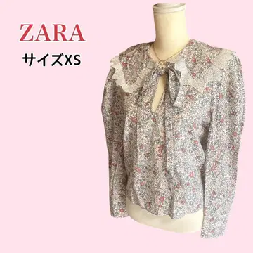 ZARA 꽃무늬 미니 꽃무늬 플라워 보타이 리본 블라우스 레이스 자수 빅 옷깃