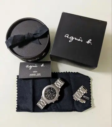agnes b 에네스베 쿼츠 손목시계 V654 블랙