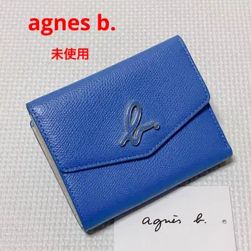 미사용 agnes b. 에네스베 가죽 3단 폴더형 지갑 [ b ] 로고 파랑 블루