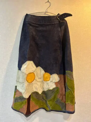 1970s char 빈티지 가죽 패치워크 스커트 꽃