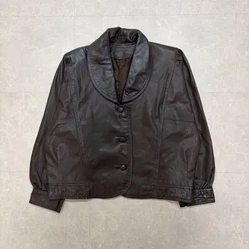 90s 빈티지 가죽 자켓 짧은 기장 다크 브라운 레트로