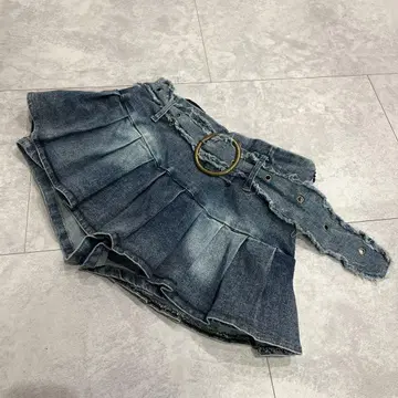 XOXO 데님 플리츠 미니 스커트 이너 팬츠 포함 벨트 포함
