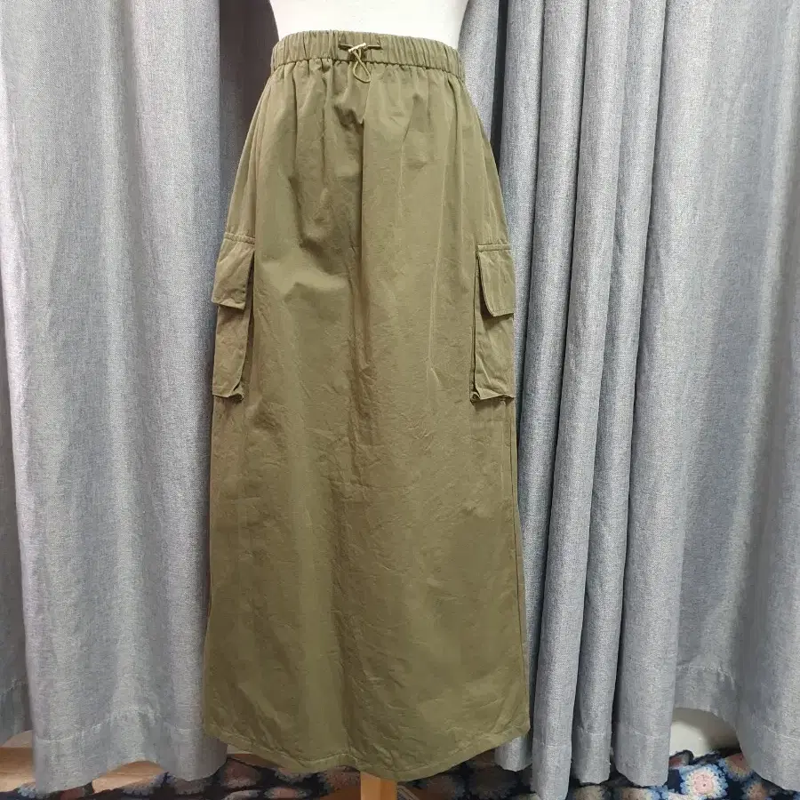 카키 카고 스토퍼 롱스커트