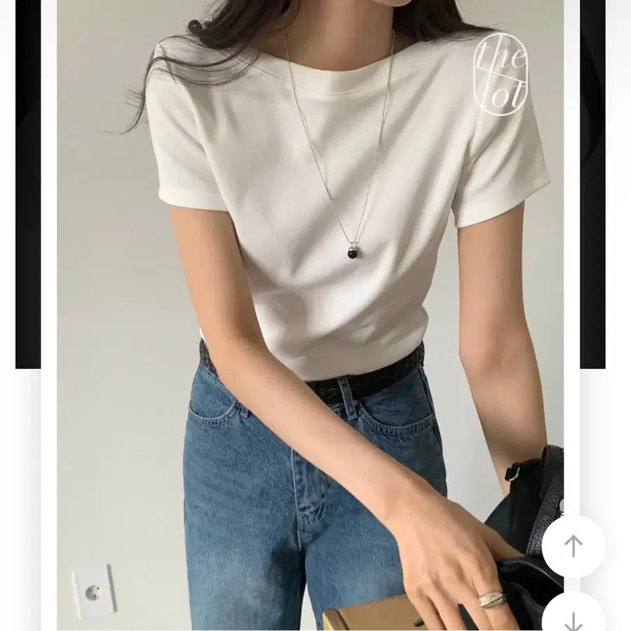 더롯 보트넥 반팔 무지티셔츠 아이보리