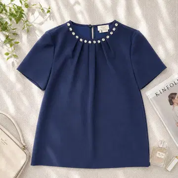 kate spade 반팔 비쥬 블라우스 개더 네이비