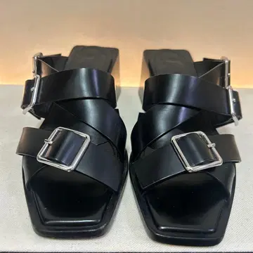 질 샌더 JIL SANDER 가죽 샌들 블랙 24cm