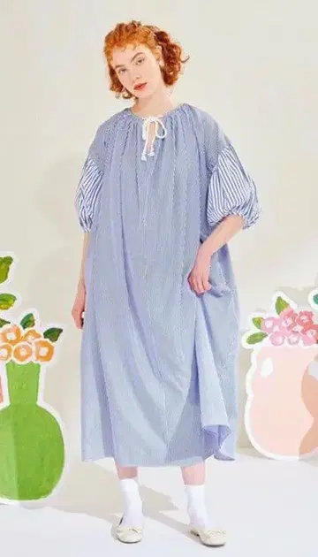 POPPY 스트라이프 퍼프 슬리브 원피스