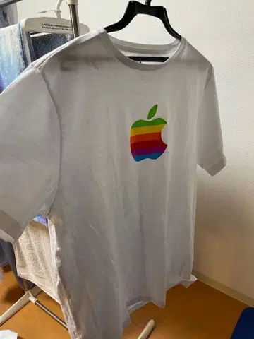 Apple 티셔츠 애플 레인보우 로고 화이트 L 사이즈