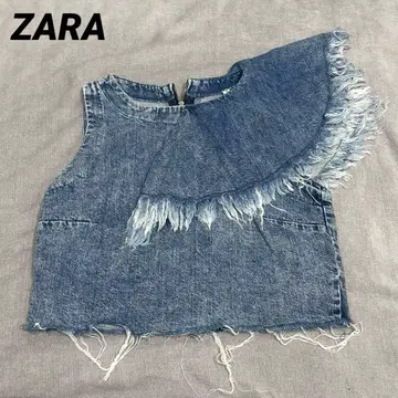 ZARA 자라 인디고 블루 변형 데님 프린지 슬리브리스 상의