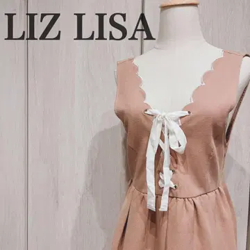 LIZ LISA 리즈리사 스캘럽 레이스업 원피스 자수 베이지