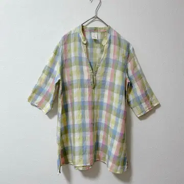 NATURAL LAUNDRY 린넨 100% 블록 체크 스키퍼 셔츠