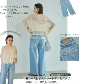 다나카 리나 레이스 포켓 데님 mysaCloset 라이트 블루 LL