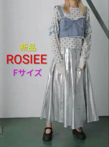 [새상품] ROSIEE 실버 턱 스커트 타프타 스커트 메탈릭 F