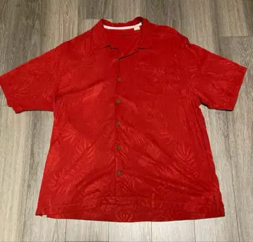 새상품급 Tommy Bahama 실크 100% 알로하 셔츠 빨간색 XL 오픈 카라
