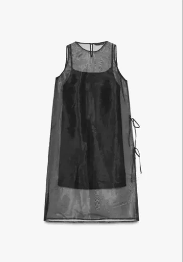 ZARA 리본 포함 오간자 원피스 블랙 시어 슬리브리스 S
