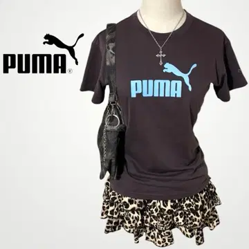 레어 새상품급 PUMA T셔츠 반팔 브라운 스카이블루 자수 로고 Y2K 헤이세이