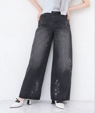 NICE CLAUP 키라키라 와이드 데님 블랙 S 사이즈
