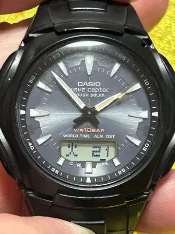 CASIO WVA-430J 전파 솔라 HI 표시 정상 작동 블랙 손목시계