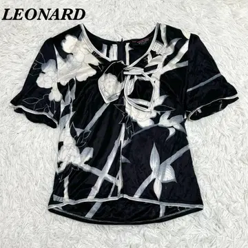 LEONARD 반팔 티셔츠 L 블랙 꽃무늬