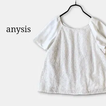 애니시스 anysis 자수 레이스 반팔 블라우스 광택 깔끔한 세레모니 화이트 봄/여름