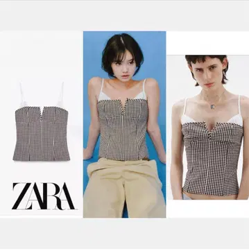 ZARA 콤비 깅엄 체크 스트레치 상의 정가 5990엔