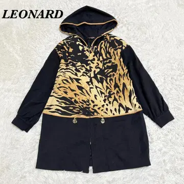 LEONARD 호랑이 무늬 절개 울 코트 후드 집업 9 블랙