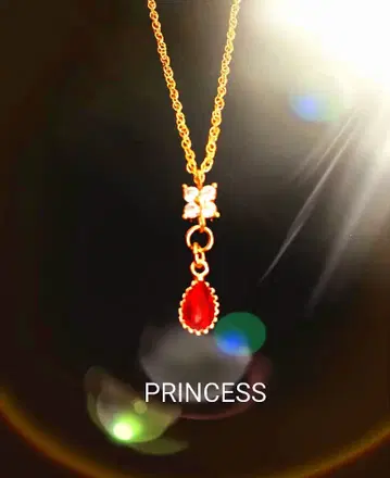 PRINCESS 골드 컬러 40cm 드롭 목걸이 빨간색