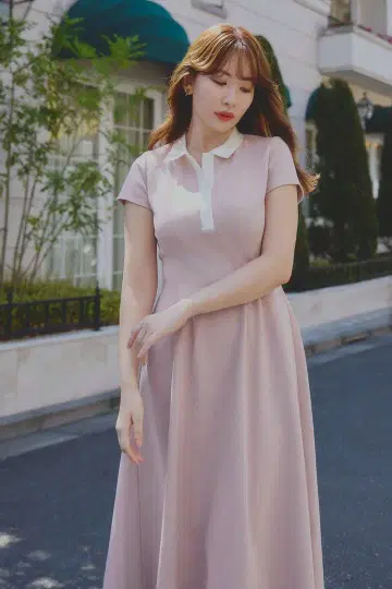 반팔 폴로 드레스 로즈 S