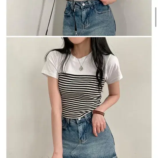 (새상품)옆셔링 단가라 레이어드 크롭티