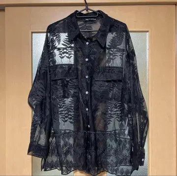 ZARA 자라 자수 시어 셔츠 블라우스 블랙 M 사이즈 시스루 소재
