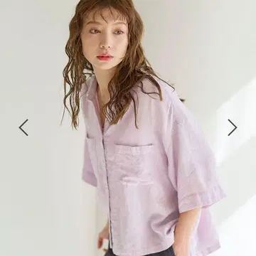 최종 가격 인하 중 BAYFLOW 린넨 크롭 반팔 셔츠 라일락