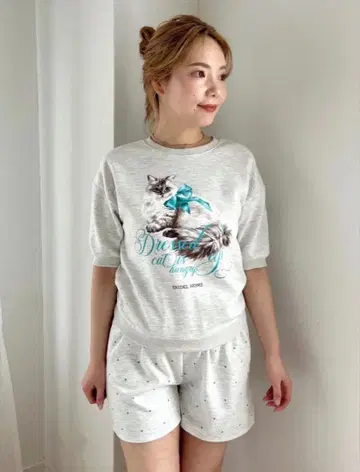 SNIDEL HOME 고양이 프린트 룸웨어 셋업