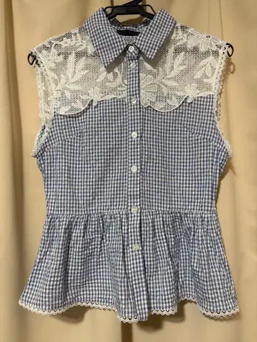 ZARA 깅엄 체크 콤비 블라우스