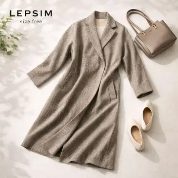 고품질 LEPSIM 렙심 코트 체크 FT 프리 사이즈