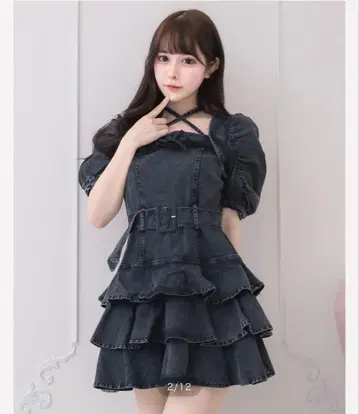 pium 티어드 프릴 미니 원피스 원피스 데님