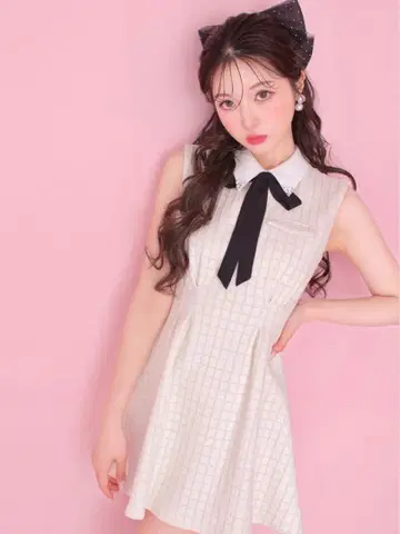 M me eme / 비쥬 리본 미니 원피스 화이트