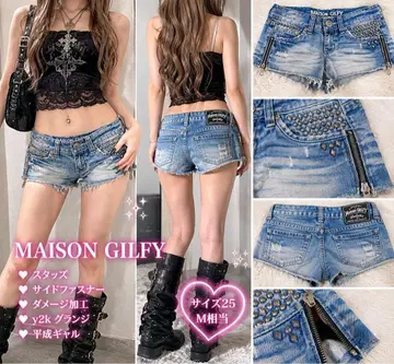 MAISON GILLY y2k 그런지 데님 숏 팬츠 스터드 갸루