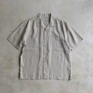90s VISITOR 비지터 린넨 오픈 칼라 반팔 셔츠 L 베이지