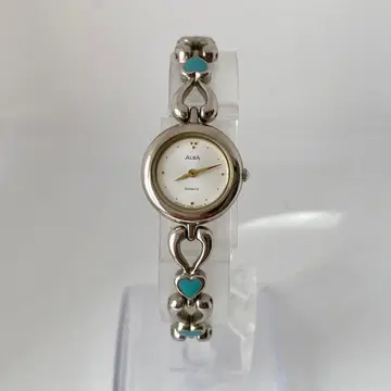 작동 SEIKO ALBA 손목시계 빈티지 하트 실버 에메랄드
