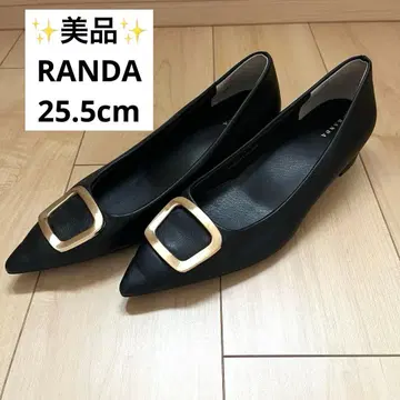 새상품급 RANDA 펌프스 25.5 블랙 골드 버클 로우힐