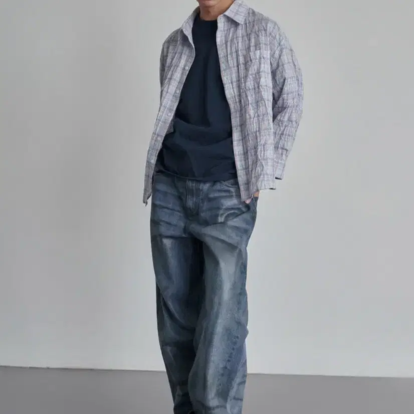 [M]YIYAE(이예) 크링클 셔츠 Crinkled Check Shirts Blue
