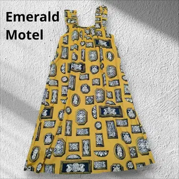 Emerald Motel 올 패턴 슬리브리스 개더 스트랩 원피스
