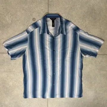빈티지 반팔 셔츠 옴브레 스트라이프 90s 레이온 100% 박스