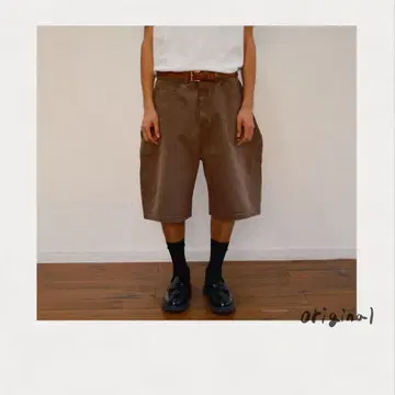 KHOKI 3D 커팅 하프 데님 팬츠 브라운